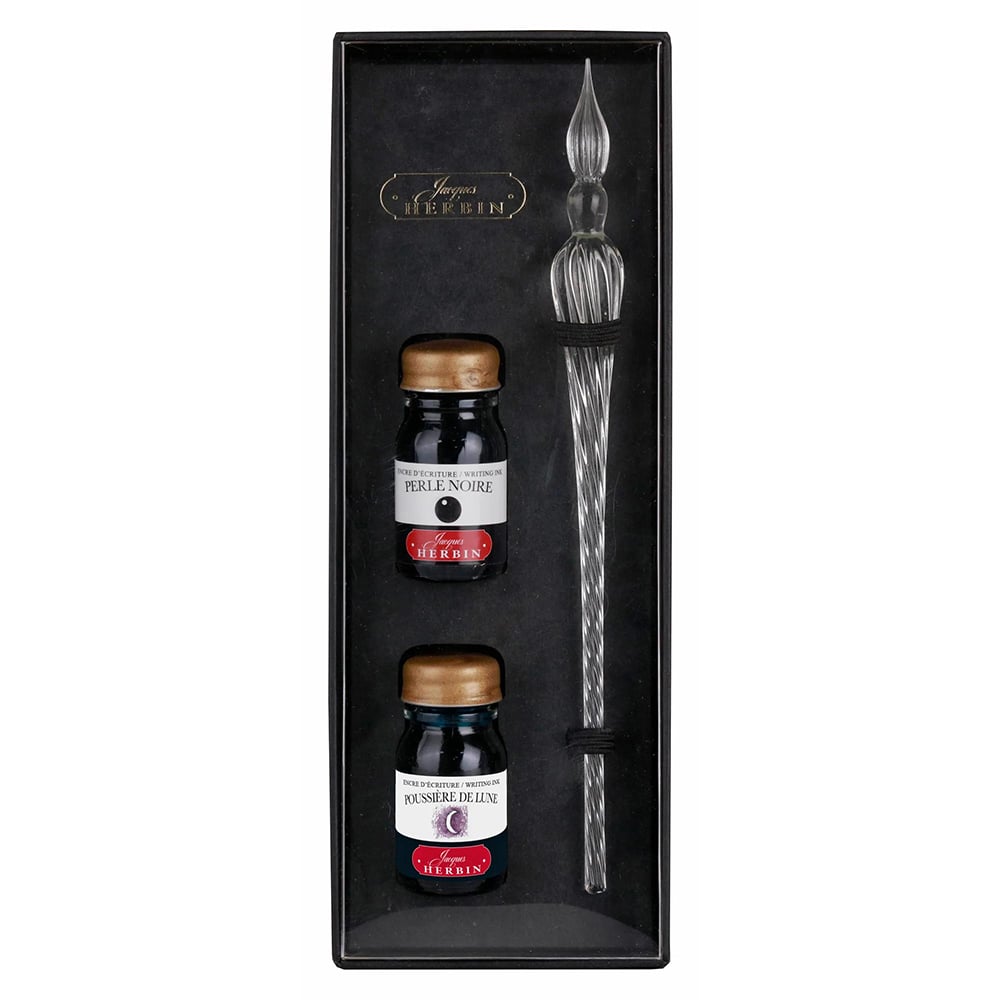 Herbin Glasspenn Sett – Glasspenn og to blekkhus – Klar