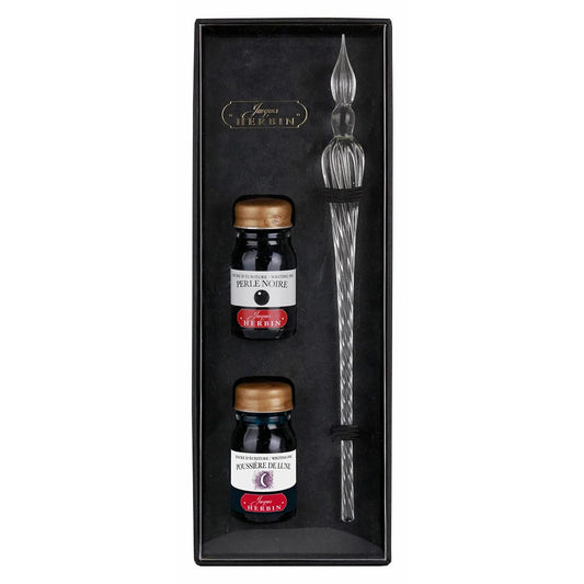 Herbin Glasspenn Sett – Glasspenn og to blekkhus – Klar